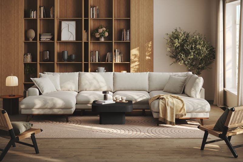 Copenhagen Premium 5-personers Højrevendt U-formet Dyb Sofa med Divan og Chaiselong i Stof - Lys beige - Møbler - Sofaer - U-sofa