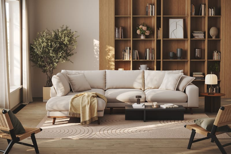 Copenhagen Premium 4-personers Venstrevendt L-formet Dyb Chaiselongsofa i Bouclé - Lys beige - Møbler - Sofaer - Sofa med sjeselong
