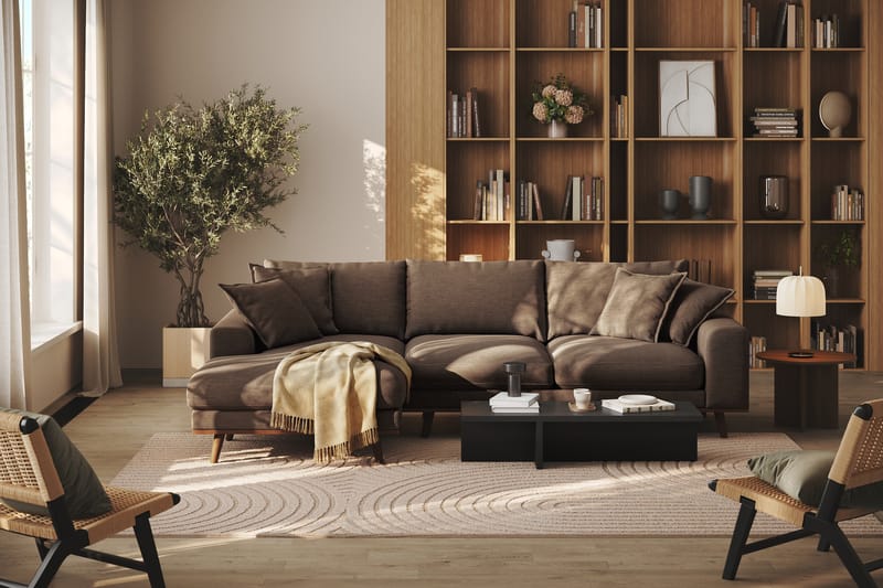 Copenhagen Premium 4-personers Venstrevendt L-formet Dyb Divansofa i Stof - Brun - Møbler - Sofaer - Sofa med sjeselong