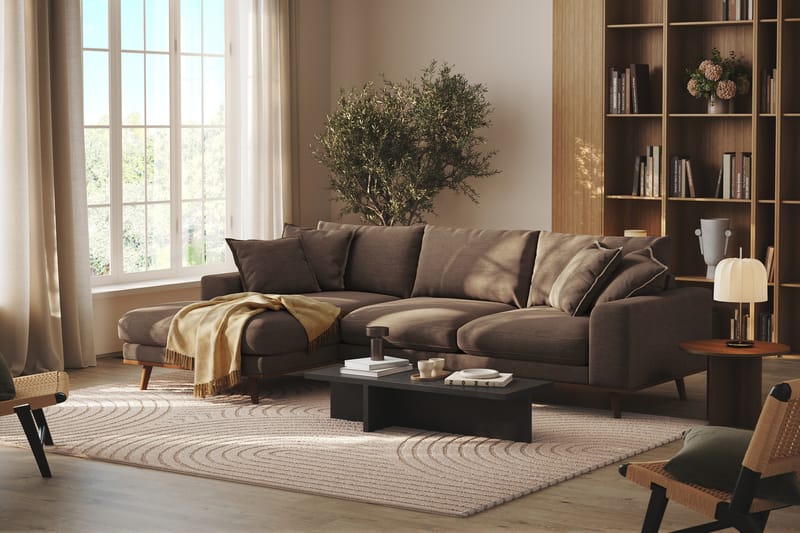 Copenhagen Premium 4-personers Venstrevendt L-formet Dyb Divansofa i Stof - Brun - Møbler - Sofaer - Sofa med sjeselong