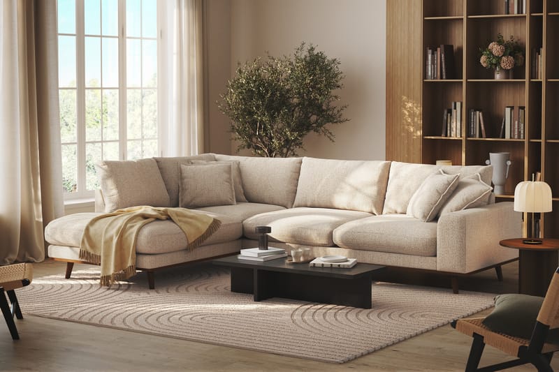 Copenhagen Premium 4-personers Venstrevendt L-formet Dyb Chaiselongsofa i Chenille - Beige - Møbler - Sofaer - Sofa med sjeselong