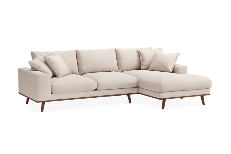 Copenhagen Premium 4-personers Højrevendt L-formet Dyb Divansofa i Bouclé - Lys beige - Møbler - Sofaer - Sofa med sjeselong