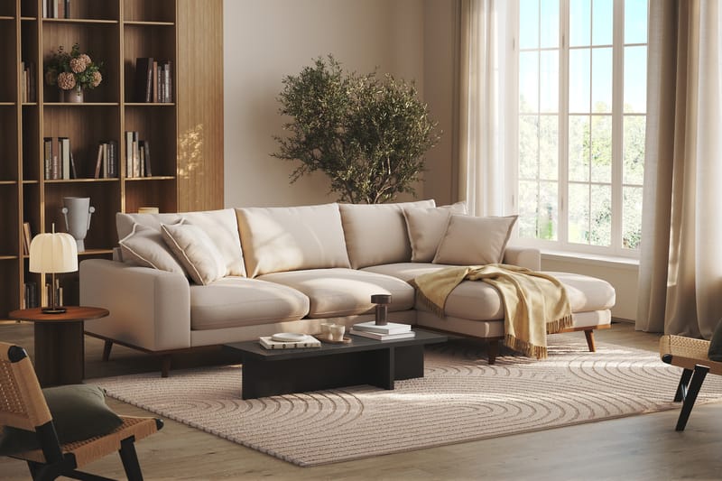 Copenhagen Premium 4-personers Højrevendt L-formet Dyb Divansofa i Bouclé - Lys beige - Møbler - Sofaer - Sofa med sjeselong