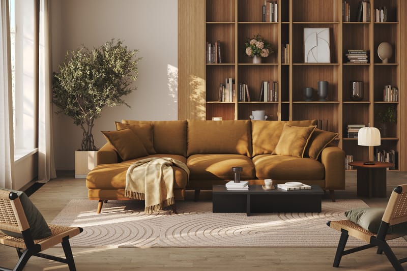 Copenhagen Premium 4-personers Venstrevendt L-formet Dyb Divansofa i Stof - Sennepsgul - Møbler - Sofaer - Sofa med sjeselong