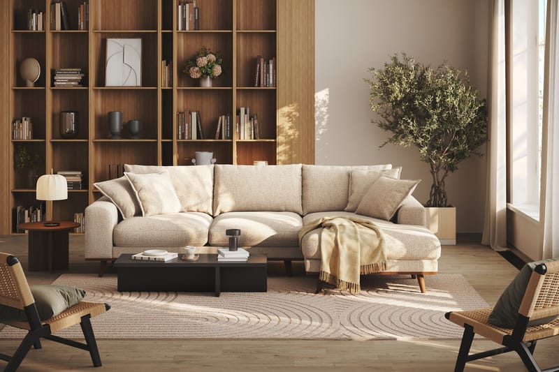 Copenhagen Premium 4-personers Højrevendt L-formet Dyb Divansofa i Chenille - Beige - Møbler - Sofaer - Sofa med sjeselong