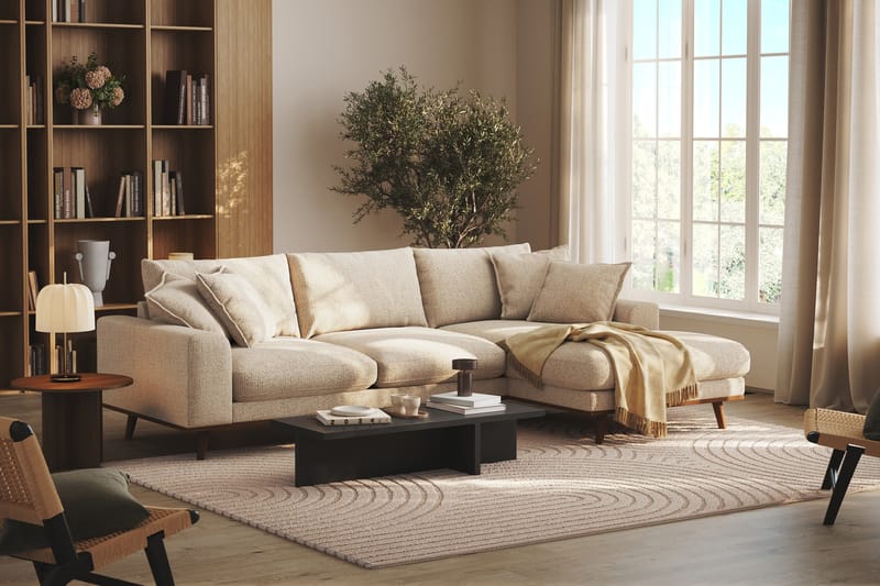 Copenhagen Premium 4-personers Højrevendt L-formet Dyb Divansofa i Chenille - Beige - Møbler - Sofaer - Sofa med sjeselong