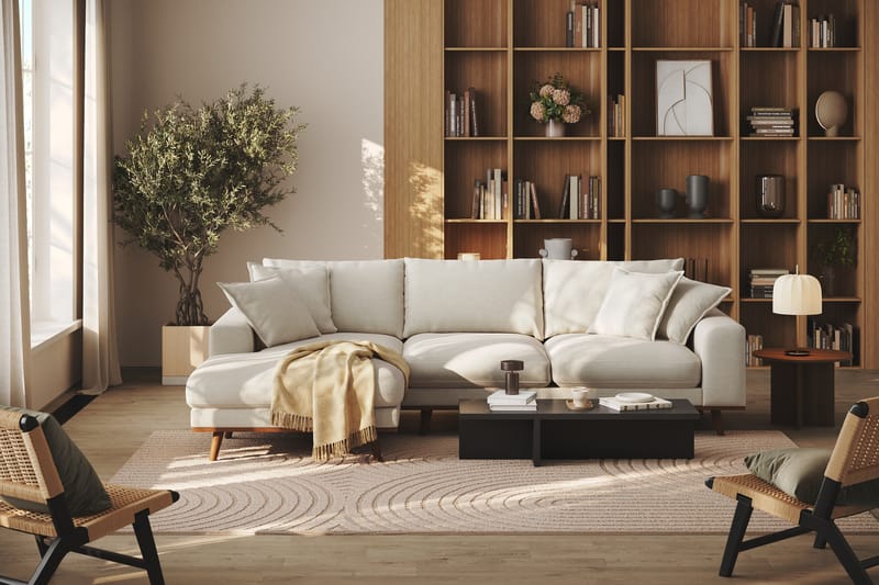 Copenhagen Premium 4-personers Venstrevendt L-formet Dyb Divansofa i Stof - Lys beige - Møbler - Sofaer - Sofa med sjeselong
