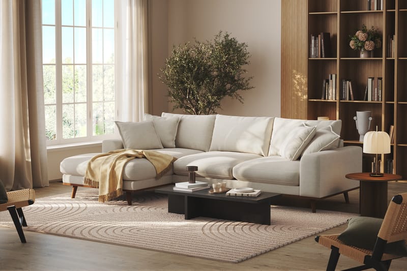 Copenhagen Premium 4-personers Venstrevendt L-formet Dyb Divansofa i Stof - Lys beige - Møbler - Sofaer - Sofa med sjeselong
