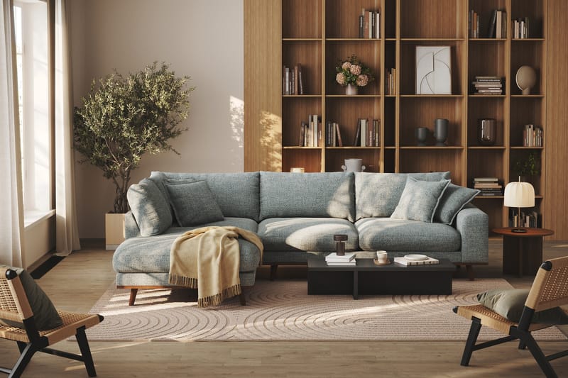 Copenhagen Premium 4-personers Venstrevendt L-formet Dyb Chaiselongsofa i Chenille - Grå/blå - Møbler - Sofaer - Sofa med sjeselong