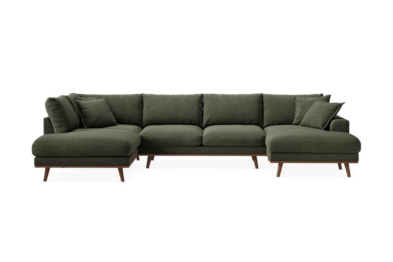 Copenhagen Premium 5-personers Højrevendt U-formet Dyb Sofa med Divan og Chaiselong i Stof - Grøn - Møbler - Sofaer - U-sofa