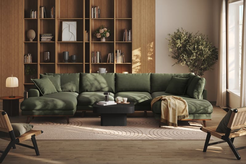 Copenhagen Premium 5-personers Højrevendt U-formet Dyb Sofa med Divan og Chaiselong i Stof - Grøn - Møbler - Sofaer - U-sofa