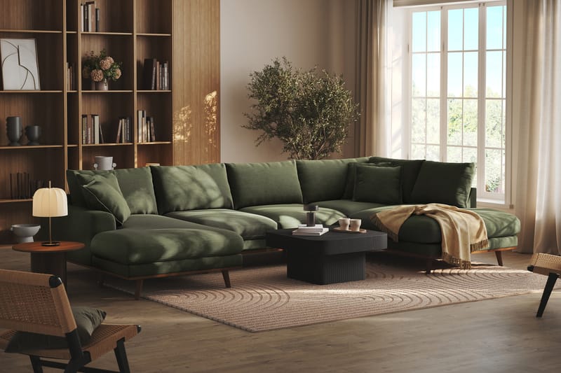 Copenhagen Premium 5-personers Højrevendt U-formet Dyb Sofa med Divan og Chaiselong i Stof - Grøn - Møbler - Sofaer - U-sofa