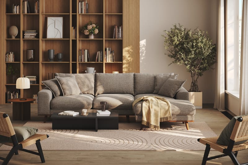 Copenhagen Premium 4-personers Højrevendt L-formet Dyb Divansofa i Chenille - Brun - Møbler - Sofaer - Sofa med sjeselong