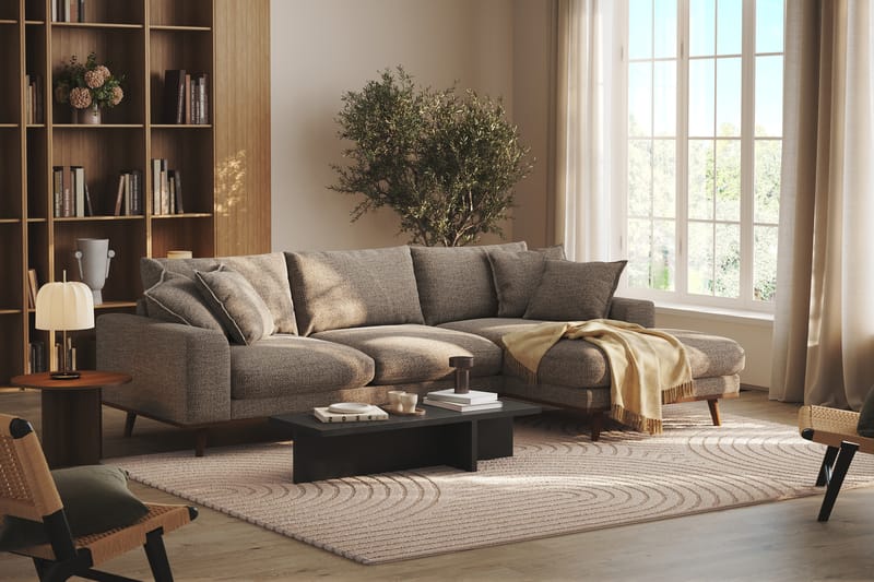 Copenhagen Premium 4-personers Højrevendt L-formet Dyb Divansofa i Chenille - Brun - Møbler - Sofaer - Sofa med sjeselong