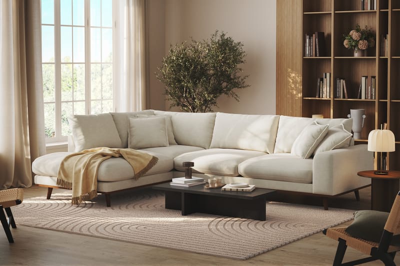 Copenhagen Premium 4-personers Venstrevendt L-formet Dyb Chaiselongsofa i Stof - Lys beige - Møbler - Sofaer - Sofa med sjeselong