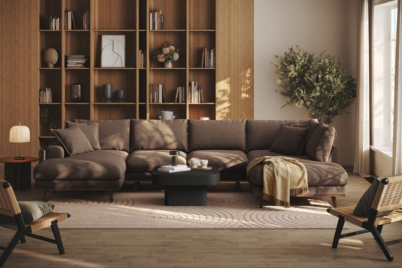 Copenhagen Premium 5-personers Højrevendt U-formet Dyb Sofa med Divan og Chaiselong i Stof - Brun - Møbler - Sofaer - U-sofa