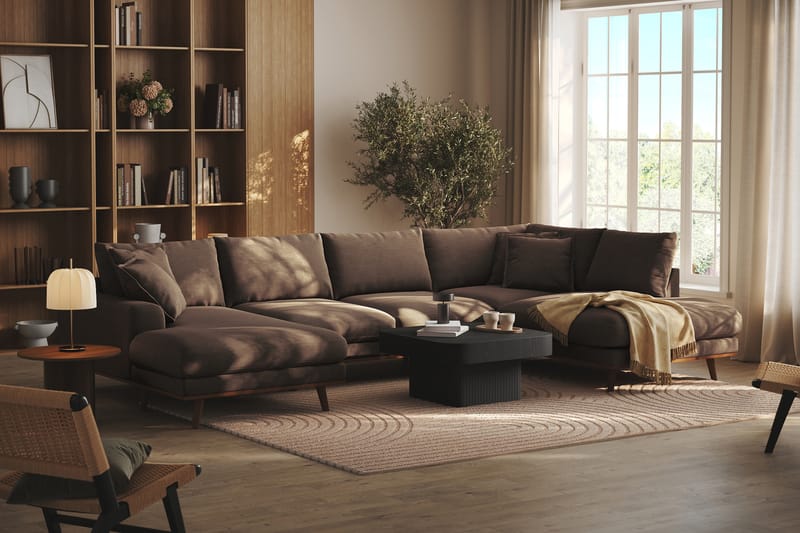 Copenhagen Premium 5-personers Højrevendt U-formet Dyb Sofa med Divan og Chaiselong i Stof - Brun - Møbler - Sofaer - U-sofa