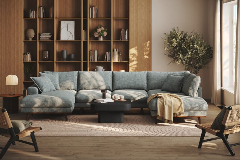Copenhagen Premium 5-personers Højrevendt U-formet Dyb Sofa med Divan og Chaiselong i Chenille - Grå/blå - Møbler - Sofaer - U-sofa
