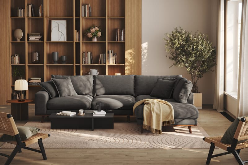 Copenhagen Premium 4-personers Højrevendt L-formet Dyb Chaiselongsofa i Stof - Mørkegrå - Møbler - Sofaer - Sofa med sjeselong