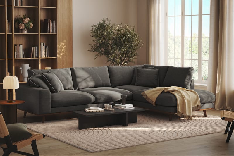 Copenhagen Premium 4-personers Højrevendt L-formet Dyb Chaiselongsofa i Stof - Mørkegrå - Møbler - Sofaer - Sofa med sjeselong