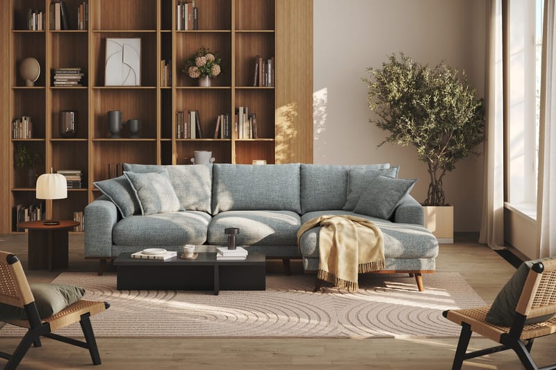Copenhagen Premium 4-personers Højrevendt L-formet Dyb Divansofa i Chenille - Grå/blå - Møbler - Sofaer - Sofa med sjeselong