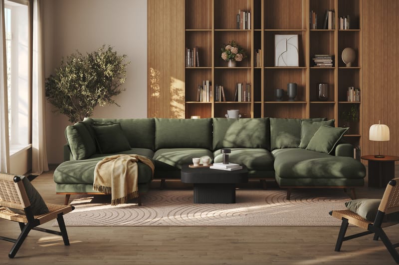Copenhagen Premium 5-personers Venstrevendt U-formet Dyb Sofa med Divan og Chaiselong i Stof - Grøn - Møbler - Sofaer - U-sofa