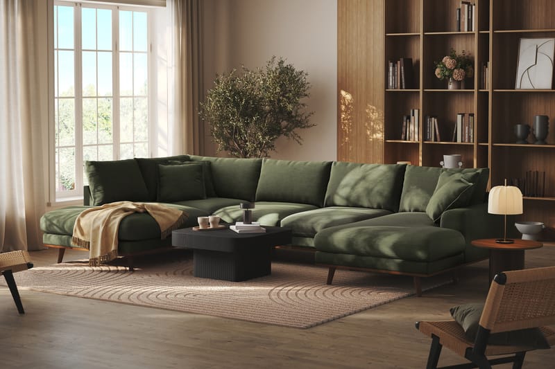 Copenhagen Premium 5-personers Venstrevendt U-formet Dyb Sofa med Divan og Chaiselong i Stof - Grøn - Møbler - Sofaer - U-sofa