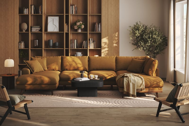 Copenhagen Premium 5-personers Højrevendt U-formet Dyb Sofa med Divan og Chaiselong i Stof - Sennepsgul - Møbler - Sofaer - U-sofa