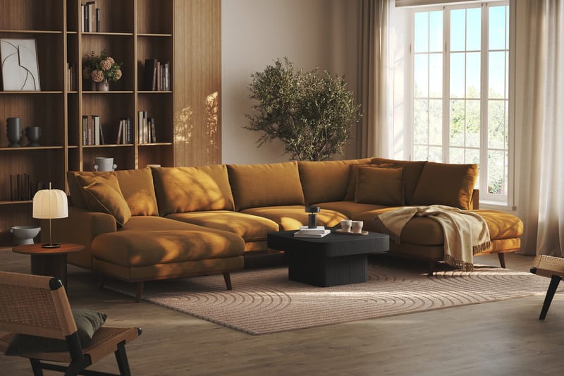 Copenhagen Premium 5-personers Højrevendt U-formet Dyb Sofa med Divan og Chaiselong i Stof - Sennepsgul - Møbler - Sofaer - U-sofa