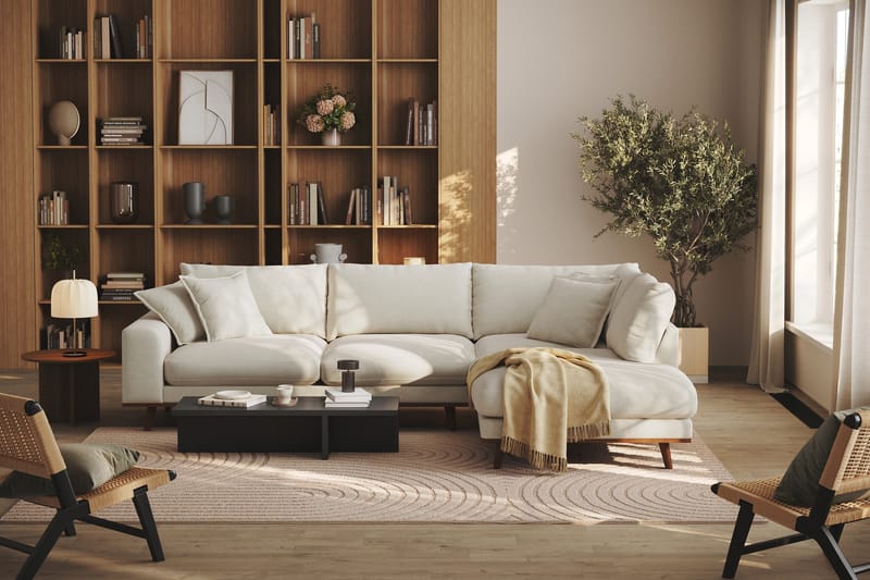Copenhagen Premium 4-personers Højrevendt L-formet Dyb Chaiselongsofa i Stof - Lys beige - Møbler - Sofaer - Sofa med sjeselong