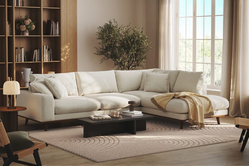 Copenhagen Premium 4-personers Højrevendt L-formet Dyb Chaiselongsofa i Stof - Lys beige - Møbler - Sofaer - Sofa med sjeselong