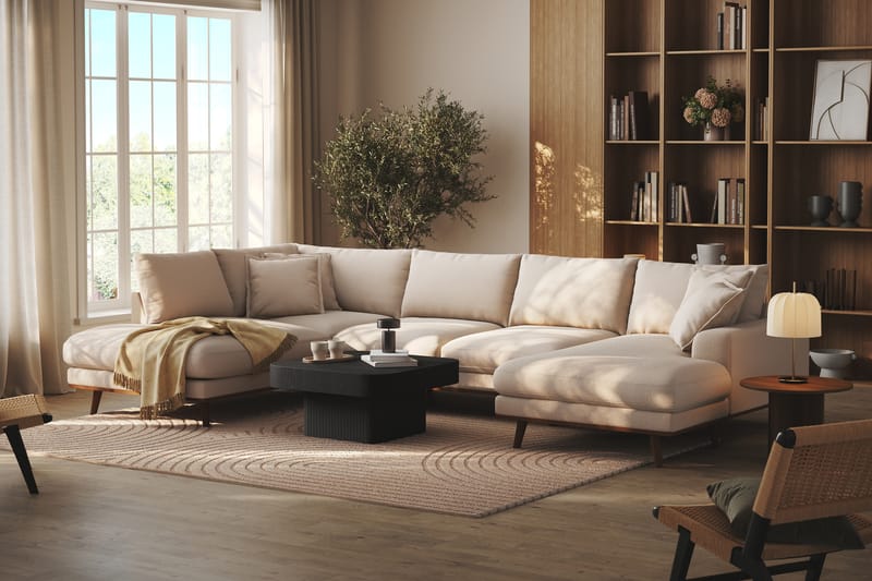 Copenhagen Premium 5-personers Venstrevendt U-formet Dyb Sofa med Divan og Chaiselong i Bouclé - Lys beige - Møbler - Sofaer - U-sofa