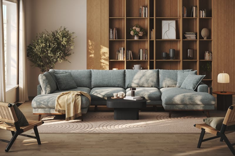 Copenhagen Premium 5-personers Venstrevendt U-formet Dyb Sofa med Divan og Chaiselong i Chenille - Grå/blå - Møbler - Sofaer - U-sofa