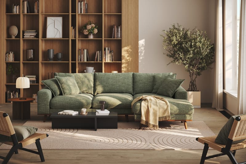Copenhagen Premium 4-personers Højrevendt L-formet Dyb Divansofa i Chenille - Grøn - Møbler - Sofaer - Sofa med sjeselong