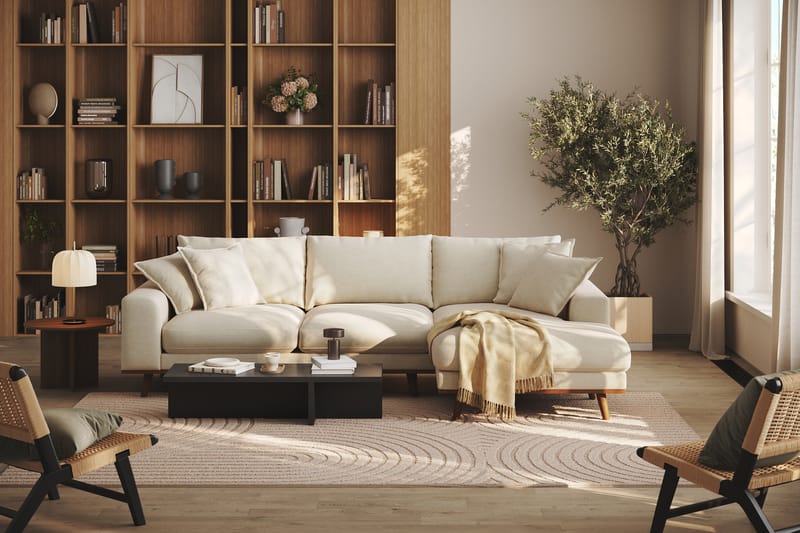 Copenhagen Premium 4-personers Højrevendt L-formet Dyb Divansofa i Stof - Beige - Møbler - Sofaer - Sofa med sjeselong