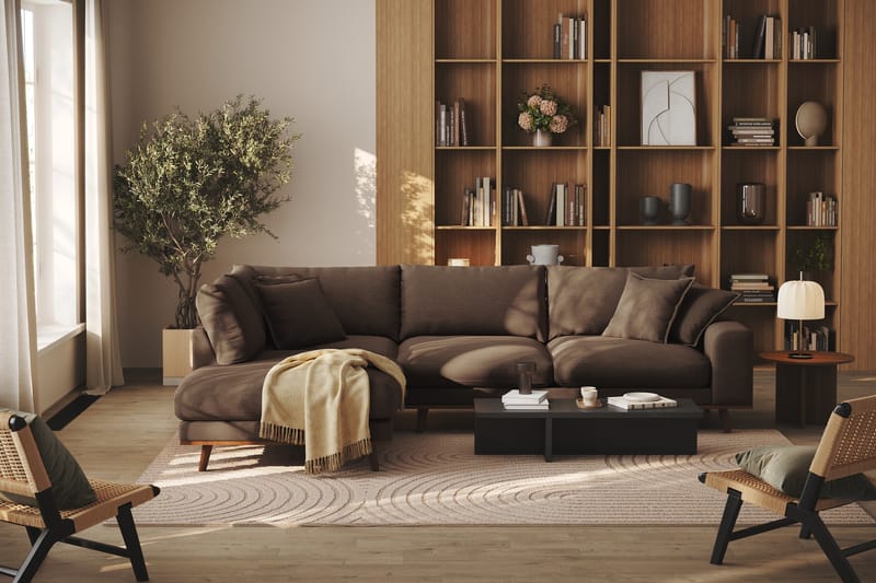 Copenhagen Premium 4-personers Venstrevendt L-formet Dyb Chaiselongsofa i Stof - Brun - Møbler - Sofaer - Sofa med sjeselong