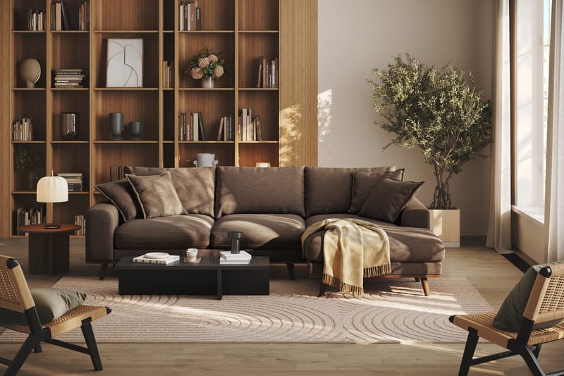 Copenhagen Premium 4-personers Højrevendt L-formet Dyb Divansofa i Stof - Brun - Møbler - Sofaer - Sofa med sjeselong