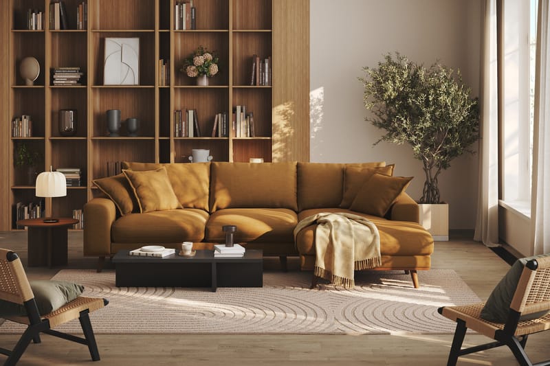Copenhagen Premium 4-personers Højrevendt L-formet Dyb Divansofa i Stof - Sennepsgul - Møbler - Sofaer - Sofa med sjeselong