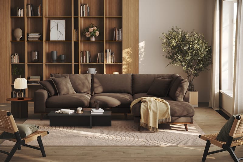 Copenhagen Premium 4-personers Højrevendt L-formet Dyb Chaiselongsofa i Stof - Brun - Møbler - Sofaer - Sofa med sjeselong