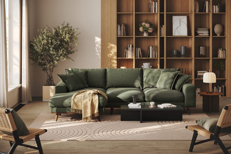 Copenhagen Premium 4-personers Venstrevendt L-formet Dyb Divansofa i Stof - Grøn - Møbler - Sofaer - Sofa med sjeselong