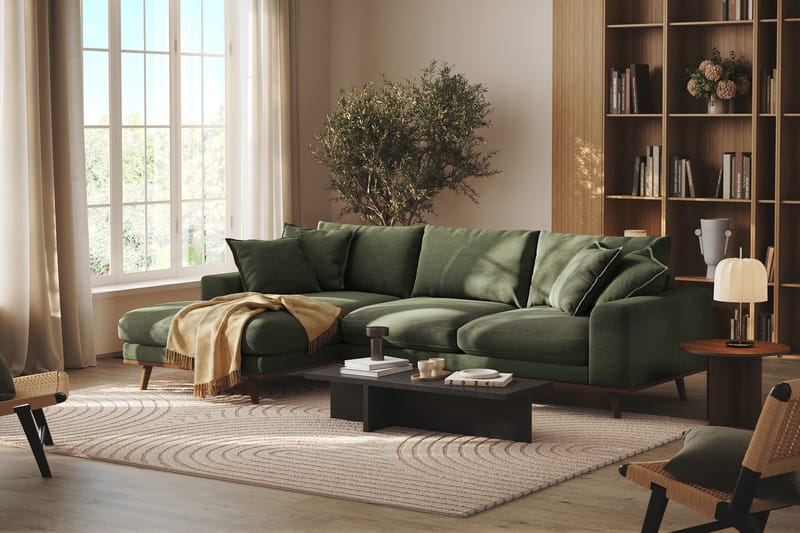 Copenhagen Premium 4-personers Venstrevendt L-formet Dyb Divansofa i Stof - Grøn - Møbler - Sofaer - Sofa med sjeselong