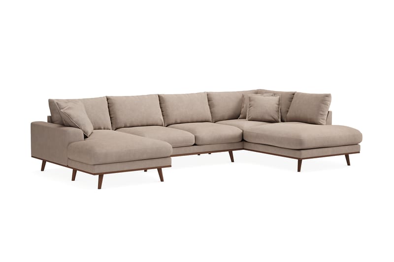 Copenhagen Premium 5-personers Højrevendt U-formet Dyb Sofa med Divan og Chaiselong i Stoff - Lyse brun - Møbler - Sofaer - U-sofa
