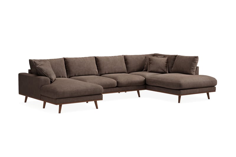Copenhagen Premium 5-personers Højrevendt U-formet Dyb Sofa med Divan og Chaiselong i Stoff - Mørkebrun - Møbler - Sofaer - U-sofa