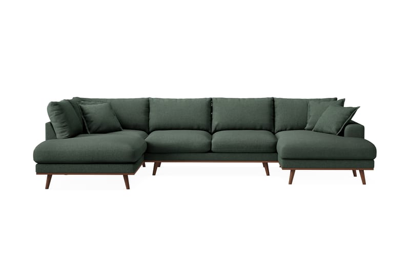 Copenhagen Premium 5-personers Venstrevendt U-formet Dyb Sofa med Divan og Chaiselong i Stoff, Grön