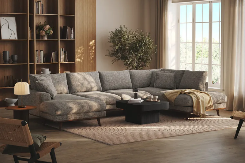 Copenhagen Premium 5-personers Højrevendt U-formet Dyb Sofa med Divan og Chaiselong i Chenille - Grå - Møbler - Sofaer - U-sofa