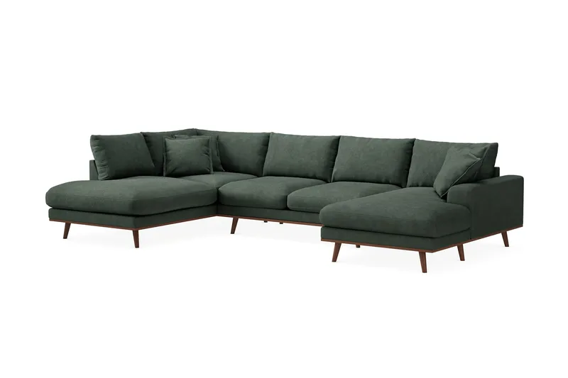 Copenhagen Premium 5-personers Venstrevendt U-formet Dyb Sofa med Divan og Chaiselong i Stoff - Grön - Møbler - Sofaer - U-sofa