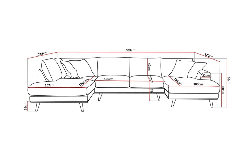 Copenhagen Premium 5-personers Venstrevendt U-formet Dyb Sofa med Divan og Chaiselong i Stoff - Grön - Møbler - Sofaer - U-sofa