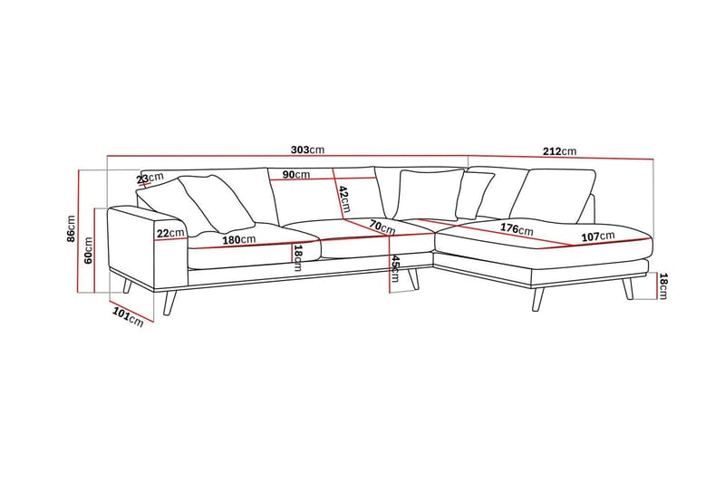 Copenhagen Premium 4-personers Højrevendt L-formet Dyb Chaiselongsofa i Chenille - Lys beige - Møbler - Sofaer - Sofa med sjeselong