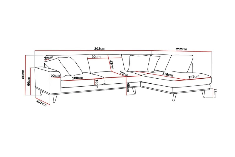 Copenhagen Premium 4-personers Højrevendt L-formet Dyb Chaiselongsofa i Chenille - Brun - Møbler - Sofaer - Sofa med sjeselong