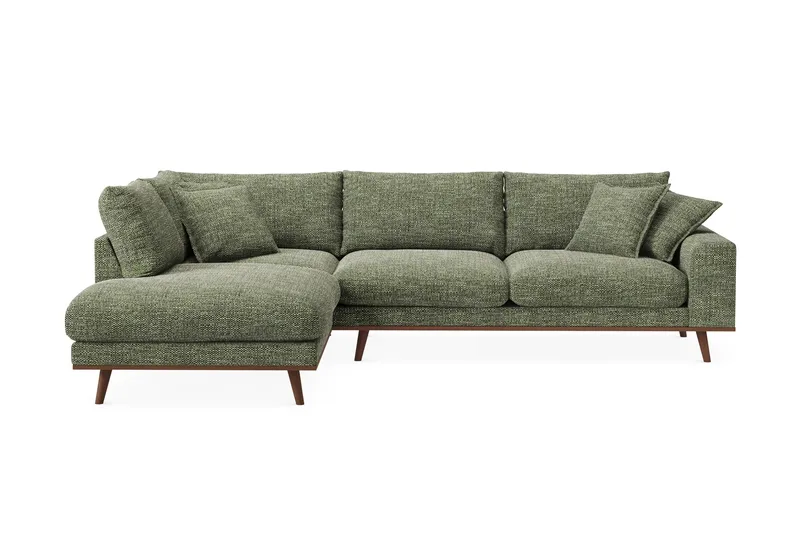 Copenhagen Premium 4-personers Venstrevendt L-formet Dyb Chaiselongsofa i Chenille, Grøn